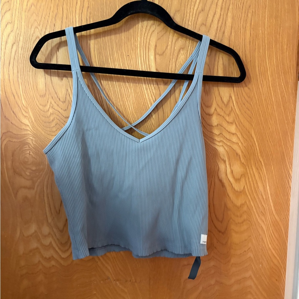 Vuori Light Blue Ribbed crop tank top with shelf bra L - Picture 2 of 8